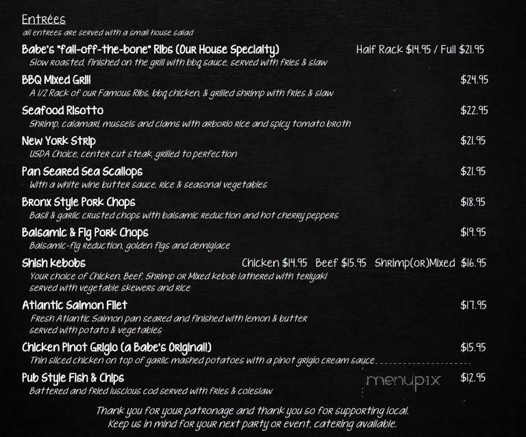 Babe's - West Haverstraw, NY menu_pic