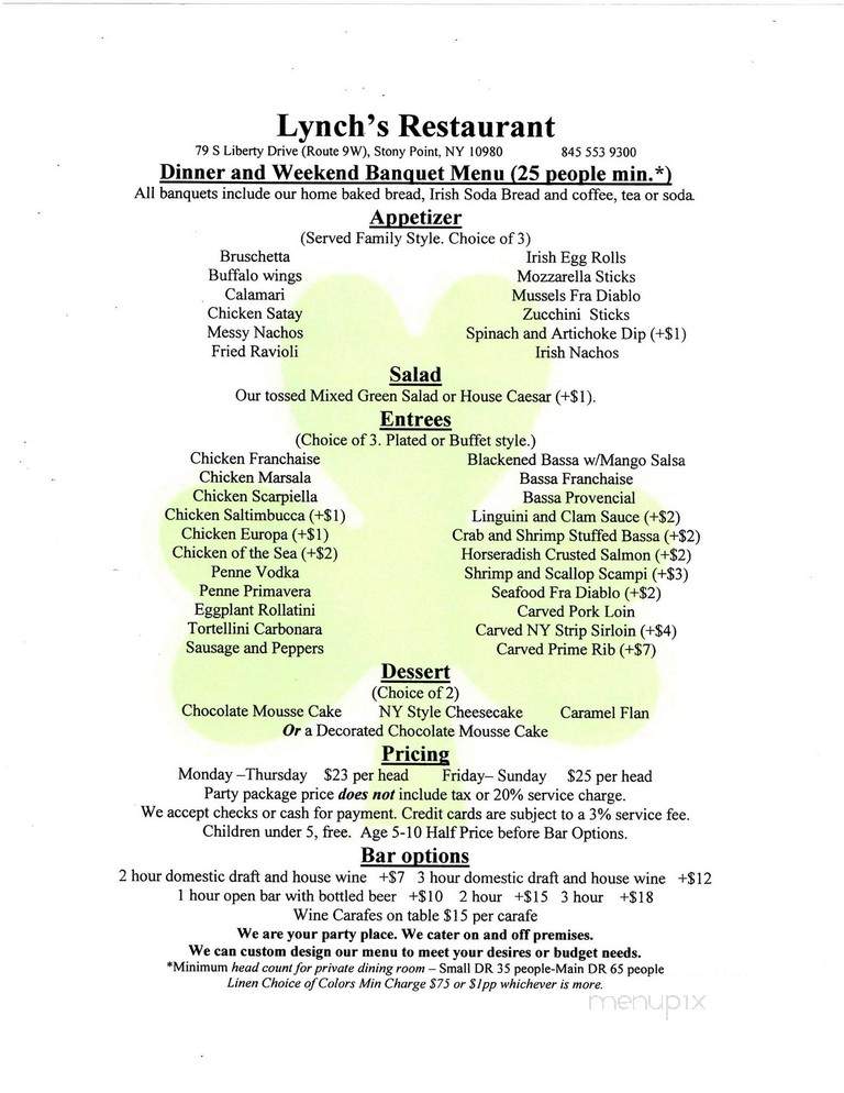 Lynch's Restaurant - Stony Point, NY menu_pic