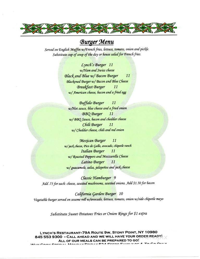 Lynch's Restaurant - Stony Point, NY menu_pic