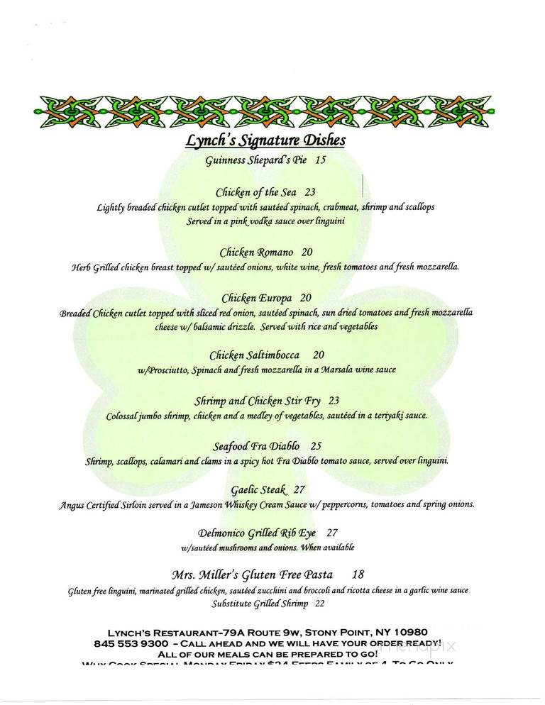 Lynch's Restaurant - Stony Point, NY menu_pic
