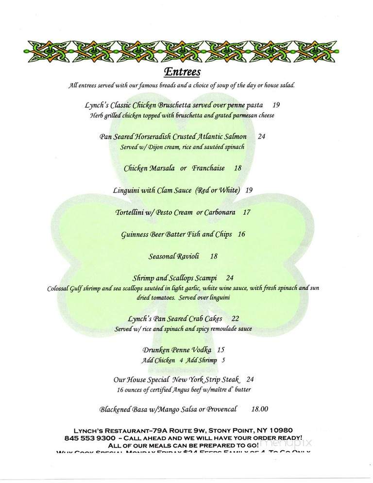Lynch's Restaurant - Stony Point, NY menu_pic