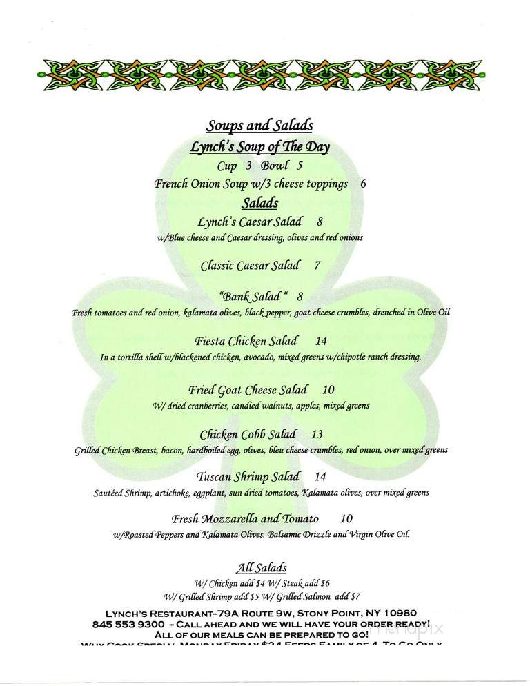 Lynch's Restaurant - Stony Point, NY menu_pic