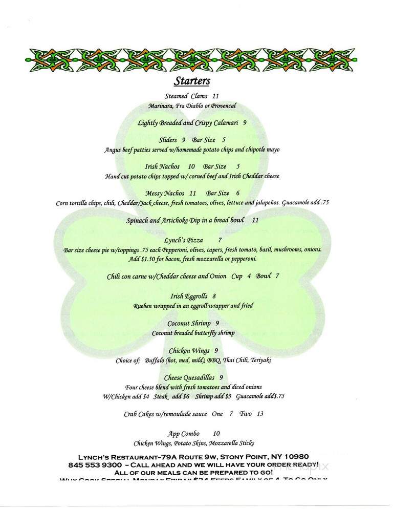 Lynch's Restaurant - Stony Point, NY menu_pic