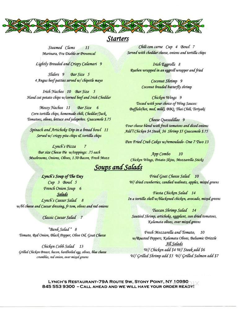 Lynch's Restaurant - Stony Point, NY menu_pic