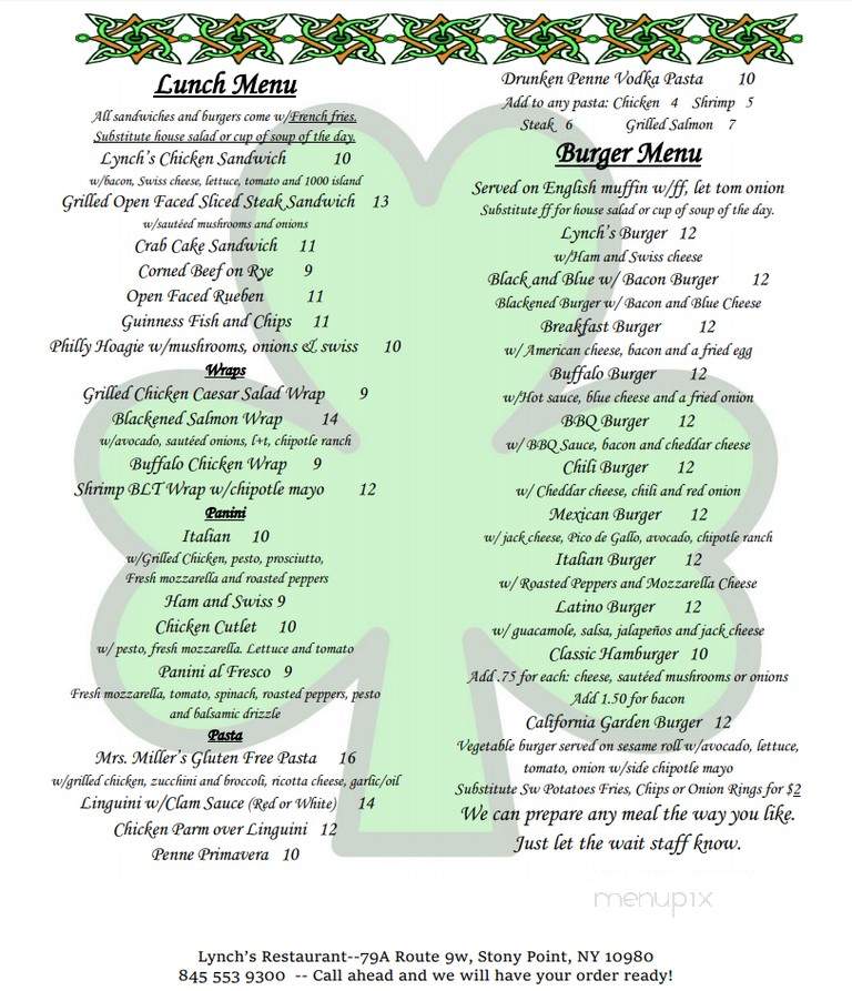Lynch's Restaurant - Stony Point, NY menu_pic