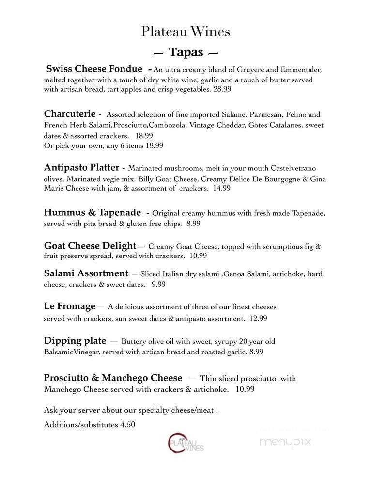 Plateau Wines - Enumclaw, WA menu_pic