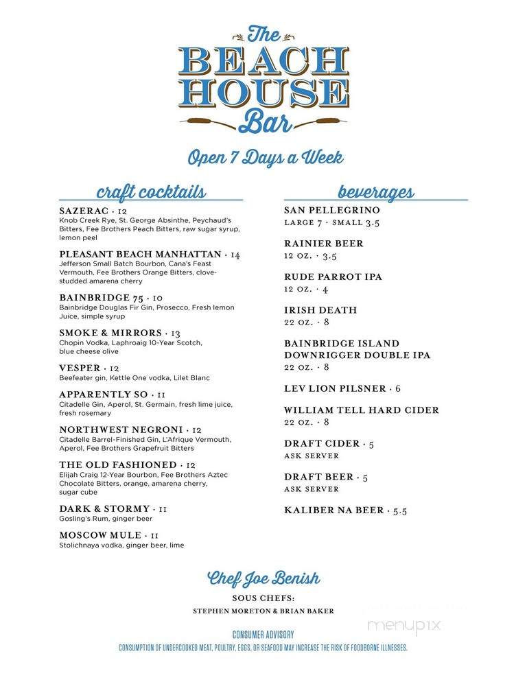 The Beach House Bar - Bainbridge Island, WA menu_pic