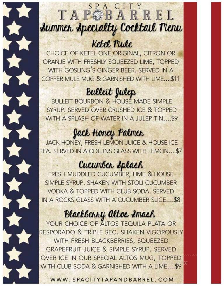 Spa City Tap & Barrel - Saratoga Springs, NY menu_pic