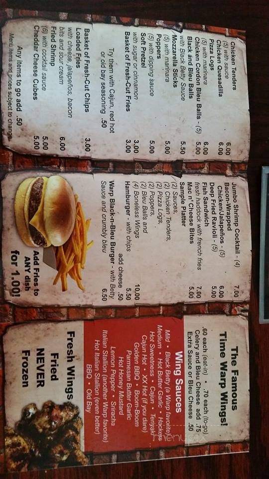 Time Warp Tavern - Watertown, NY menu_pic