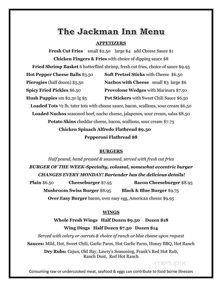 Jackman Inn - Avalon, PA menu_pic