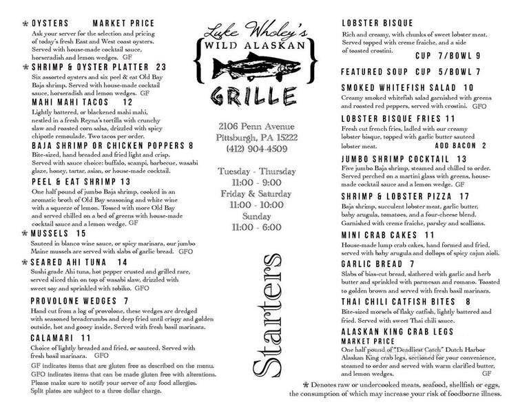 Luke Wholey's Wild Alaskan Grille - Pittsburgh, PA menu_pic