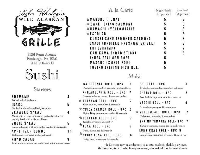 Luke Wholey's Wild Alaskan Grille - Pittsburgh, PA menu_pic