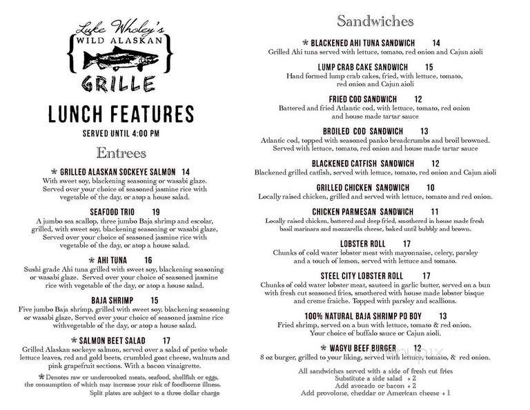 Luke Wholey's Wild Alaskan Grille - Pittsburgh, PA menu_pic