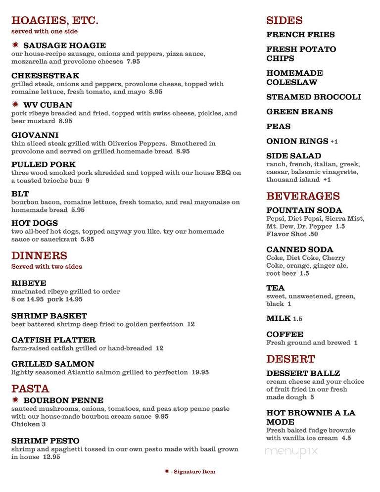 Tavern 1608 - Lumberport, WV menu_pic