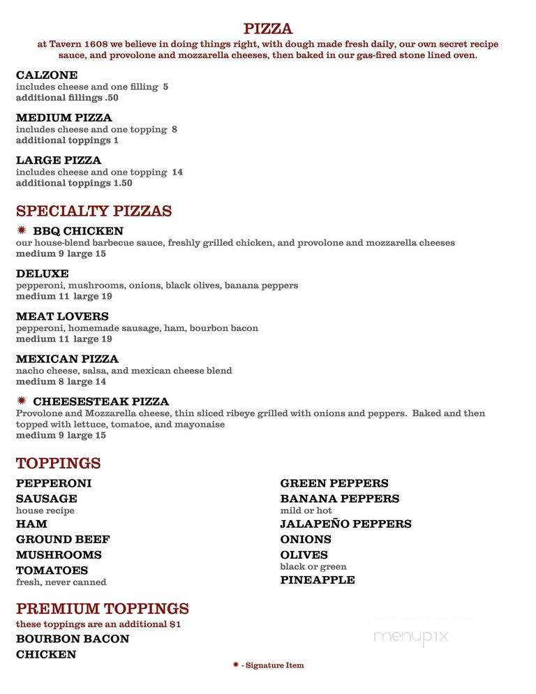 Tavern 1608 - Lumberport, WV menu_pic