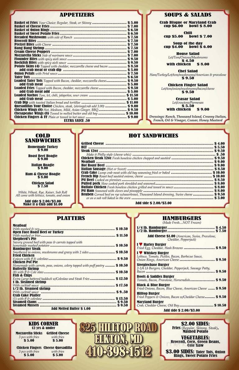 Hilltop Inn - Elkton, MD menu_pic