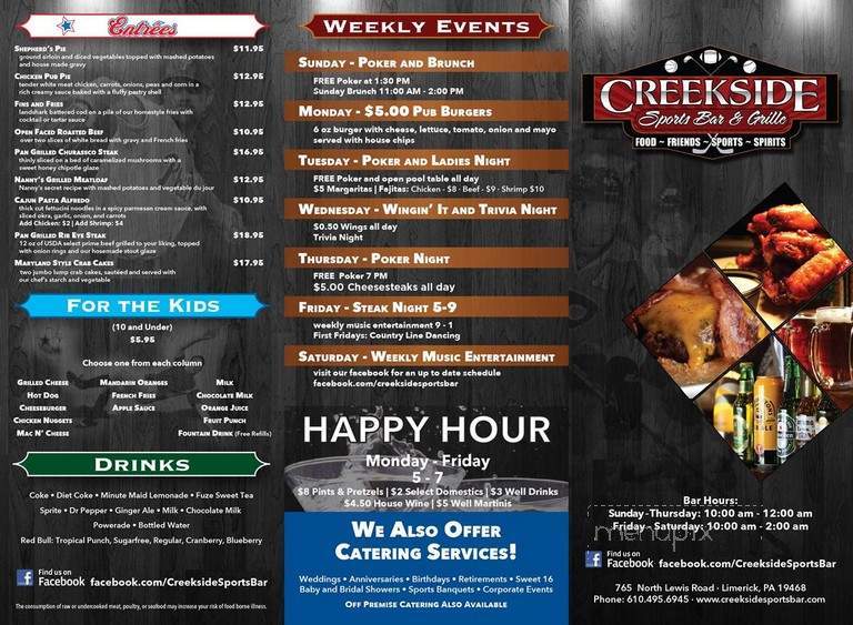 Creekside Sports Bar & Grille - Limerick, PA menu_pic