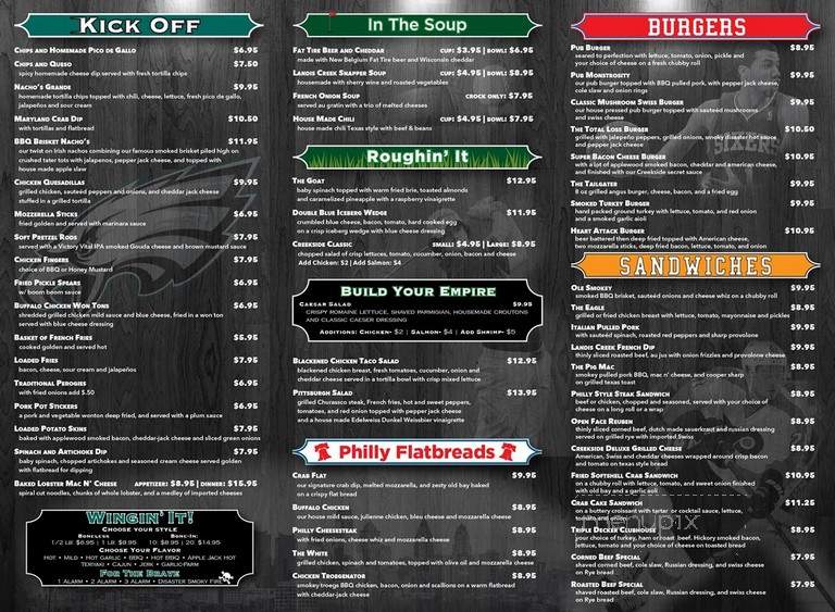 Creekside Sports Bar & Grille - Limerick, PA menu_pic