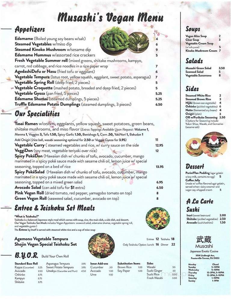 Musashi Japanese Vegan & Sake Bar - Feasterville-Trevose, PA menu_pic