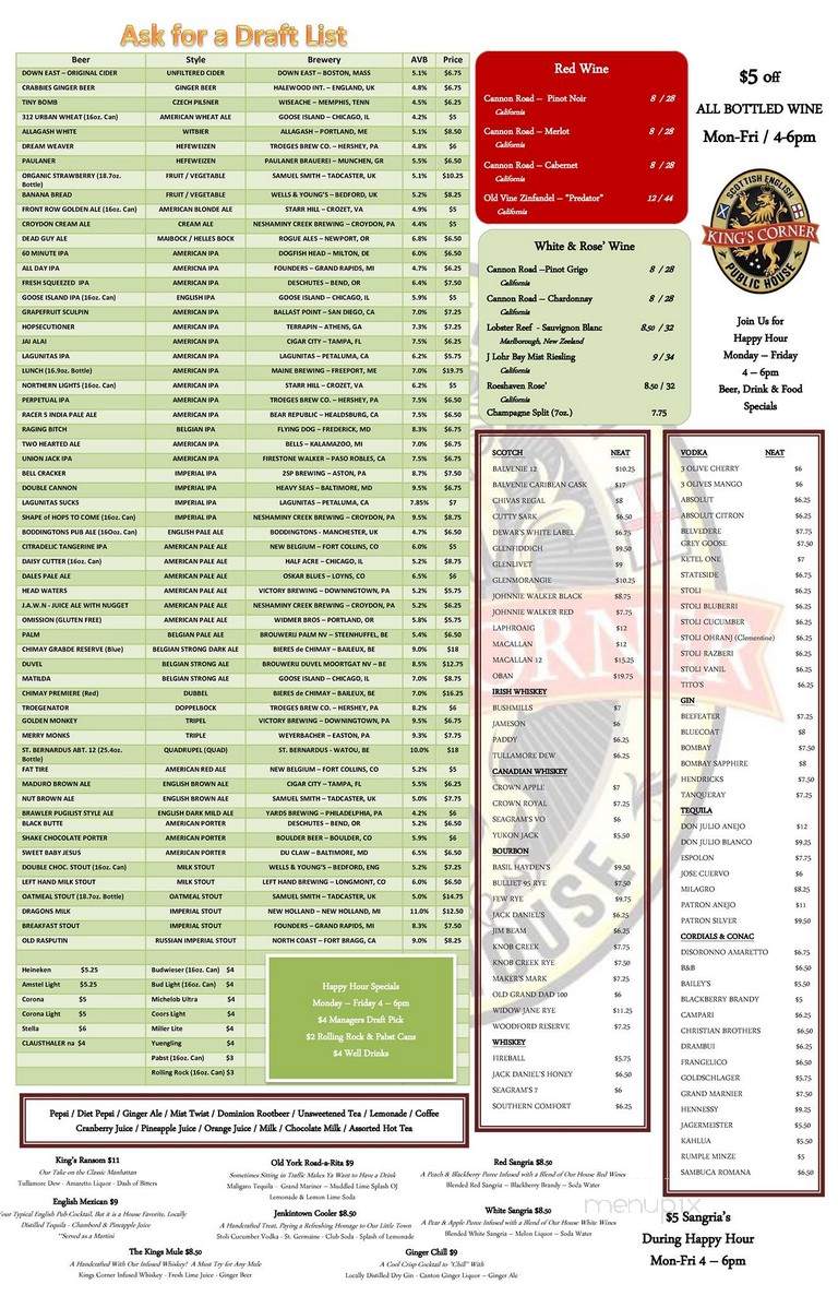 King's Corner - Jenkintown, PA menu_pic