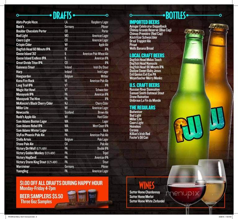 Firewaters Beer Bar & Martini Bar - Chadds Ford, PA menu_pic