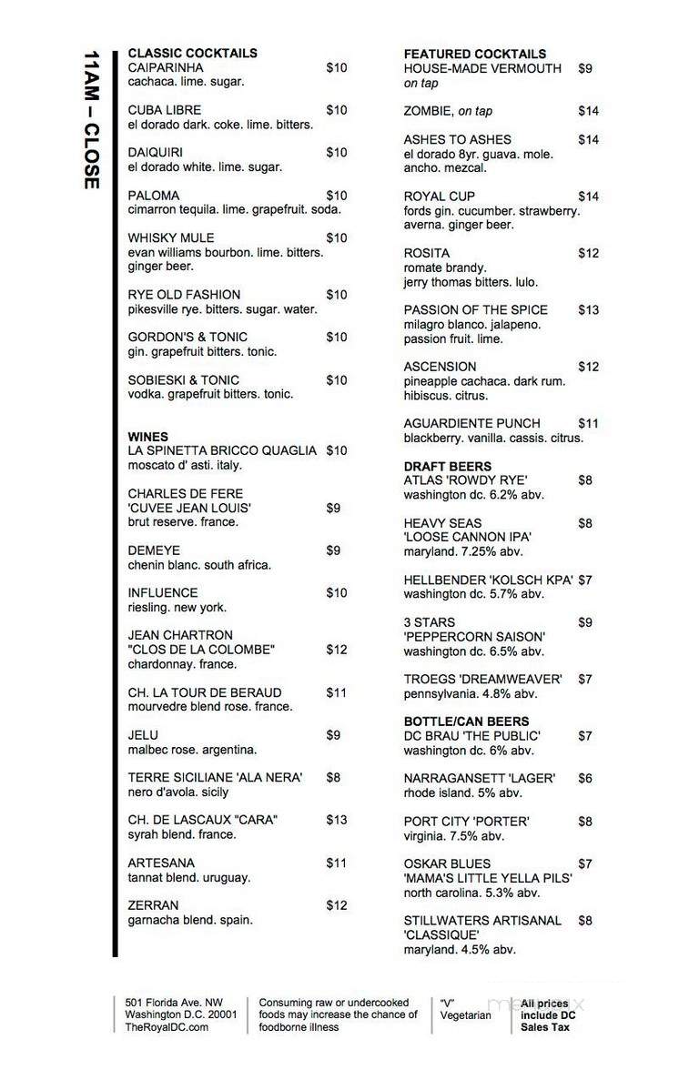 The Royal - Washington, DC menu_pic