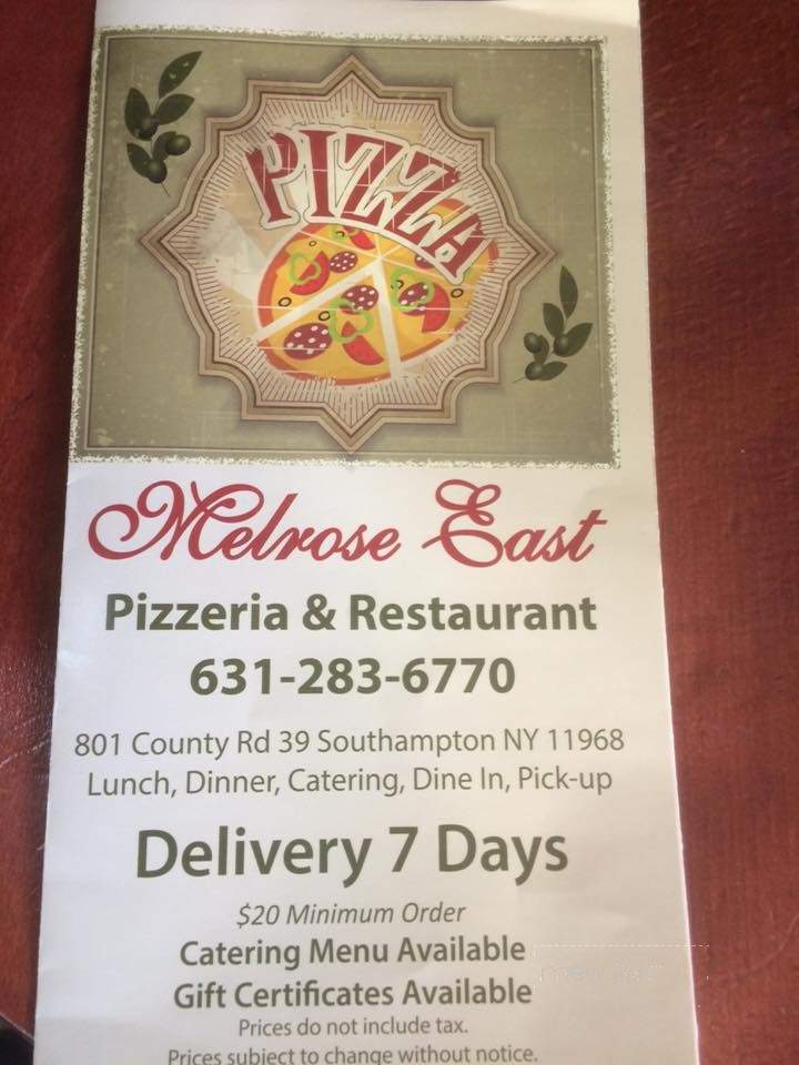 Melrose East Restaurant and Pizza - Southampton, NY menu_pic