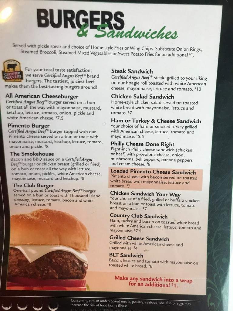 The Clubhouse Grill - Lake City, SC menu_pic
