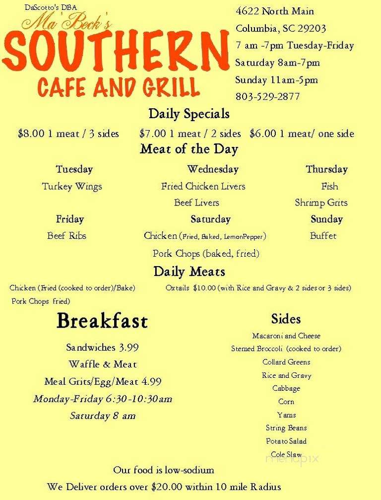 Dascotto's Cafe and Grill - Columbia, SC menu_pic