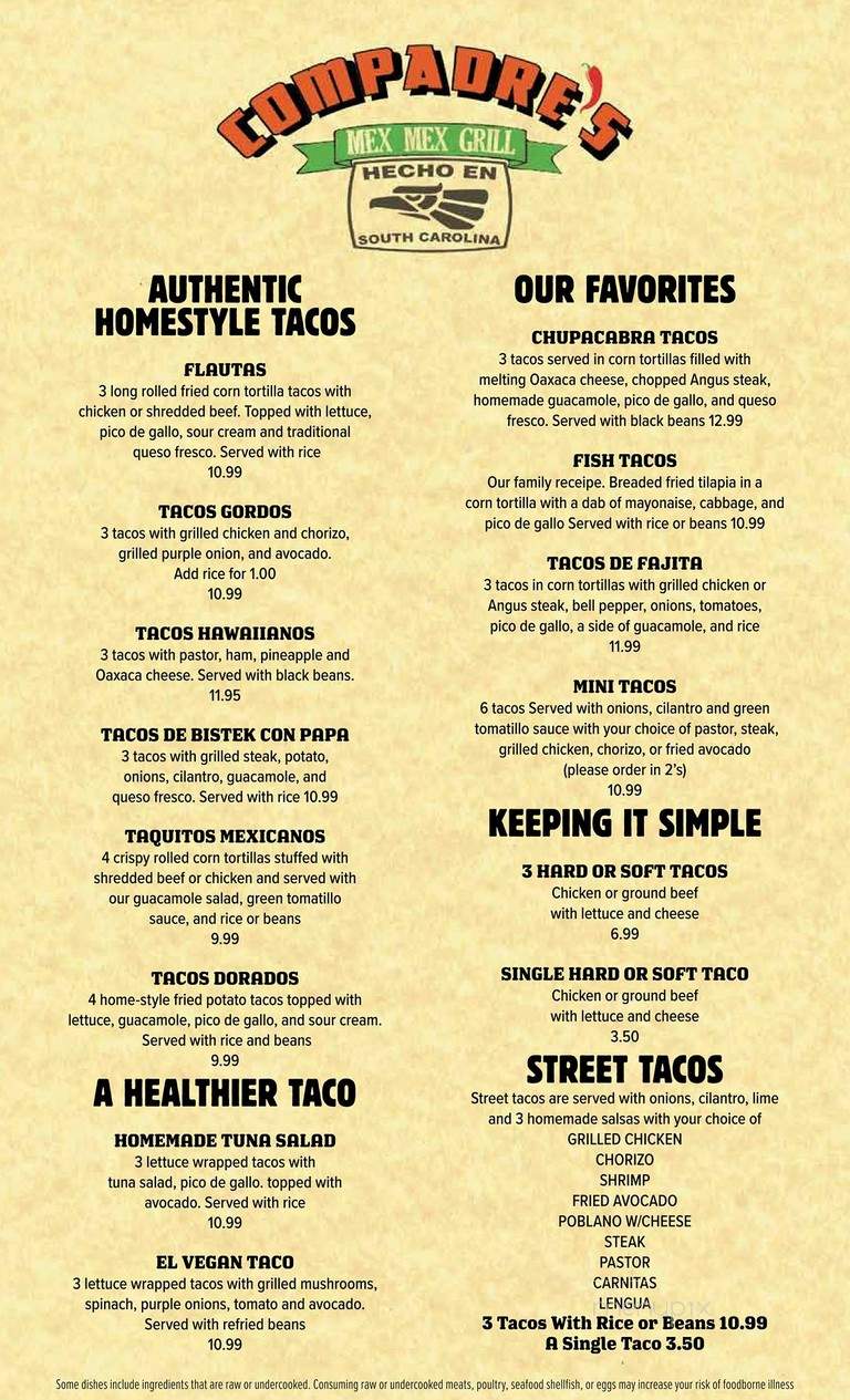 Compadres Mex Mex Grill - Spartanburg, SC menu_pic
