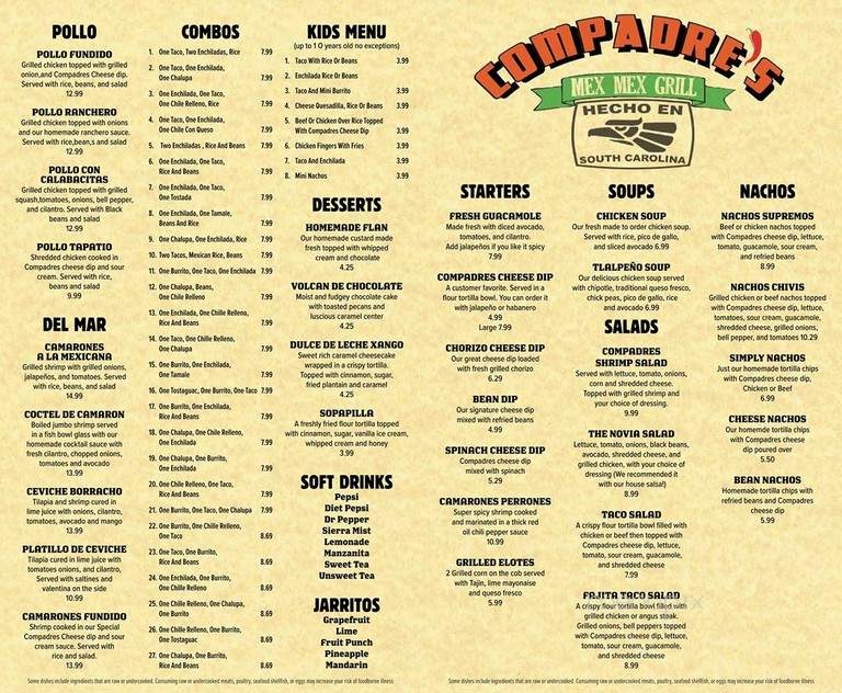 Compadres Mex Mex Grill - Spartanburg, SC menu_pic