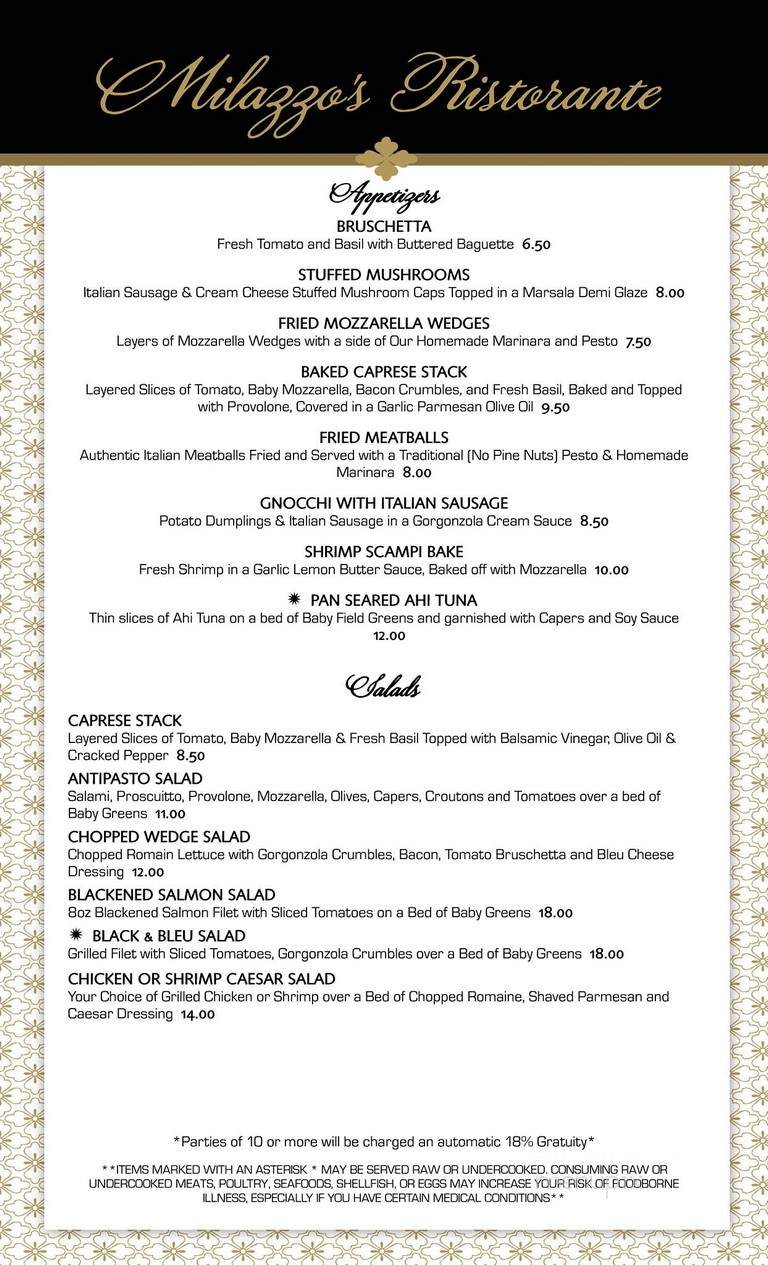 Milazzo's Ristorante - Covington, GA menu_pic