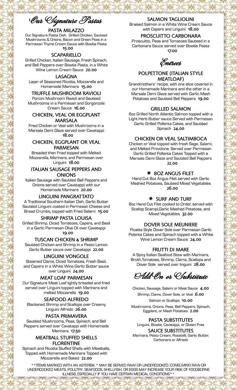 Milazzo's Ristorante - Covington, GA menu_pic