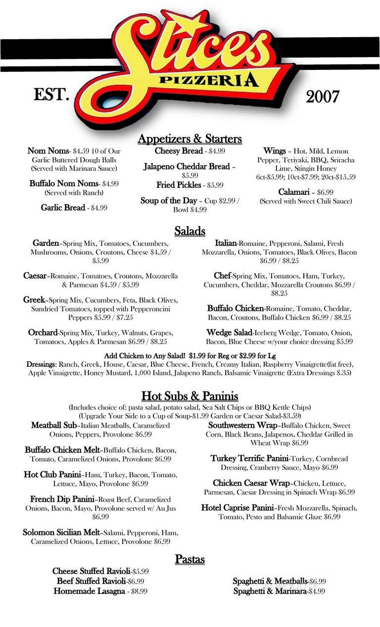 Slices Pizzeria - Locust Grove, GA menu_pic