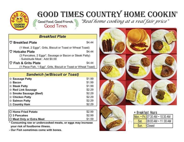 Good Times Country Home Cookin - Clarkston, GA menu_pic