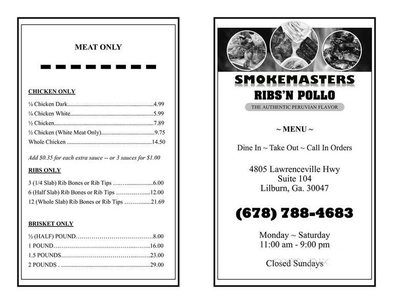 Smokemasters Ribs'n Pollo - Lilburn, GA menu_pic