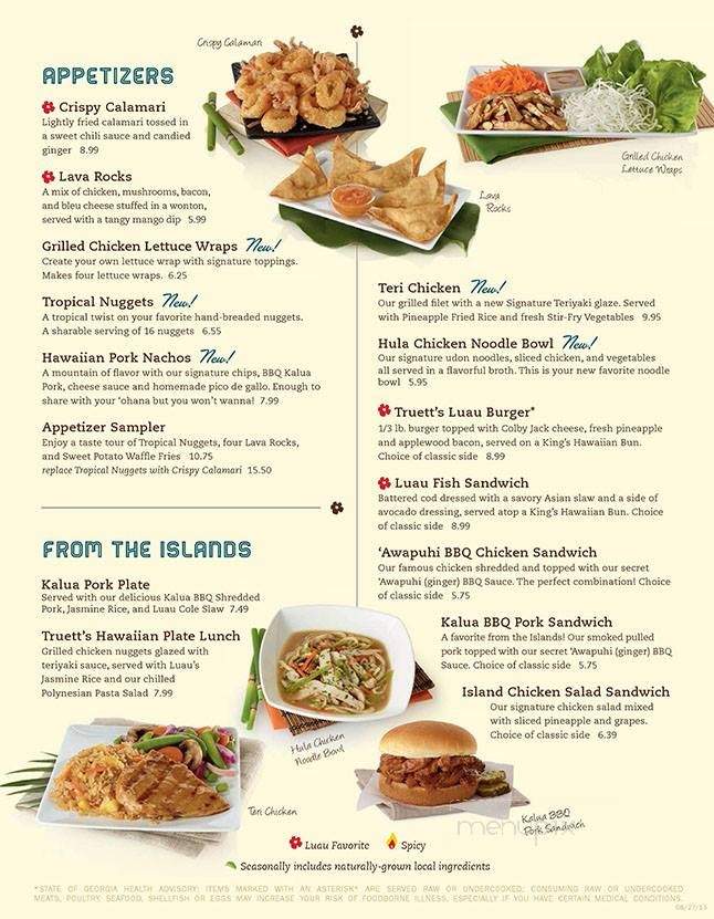 Truett's clearance luau menu