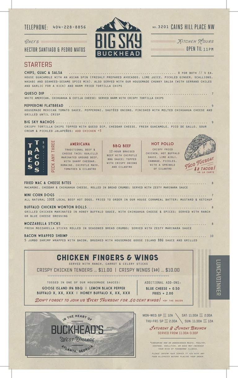 Big Sky Buckhead - Atlanta, GA menu_pic