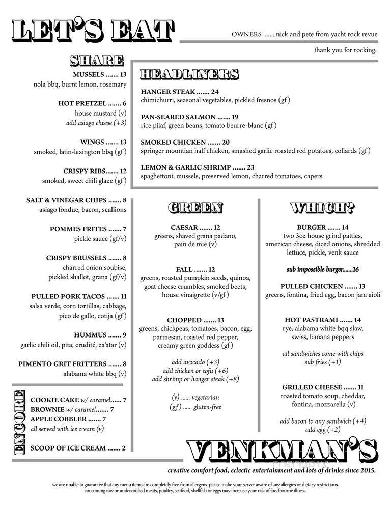 Venkmans - Atlanta, GA menu_pic