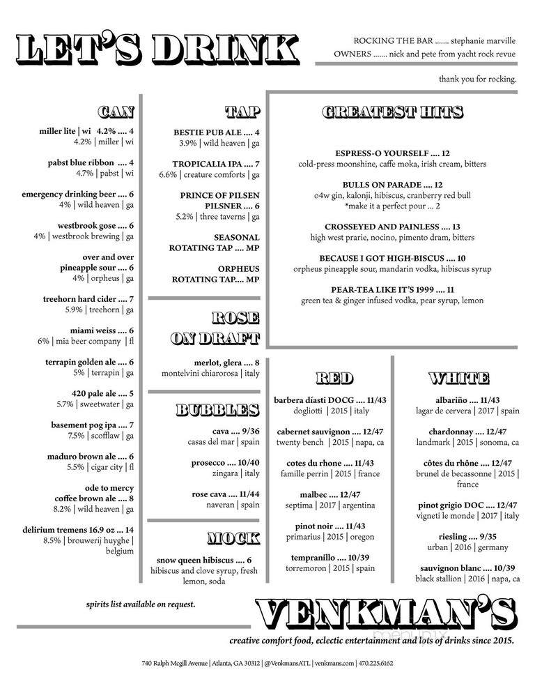 Venkmans - Atlanta, GA menu_pic