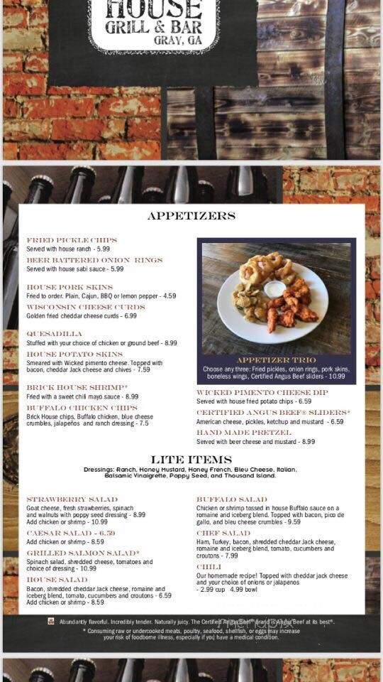 Brick House Grill & Bar - Gray, GA menu_pic