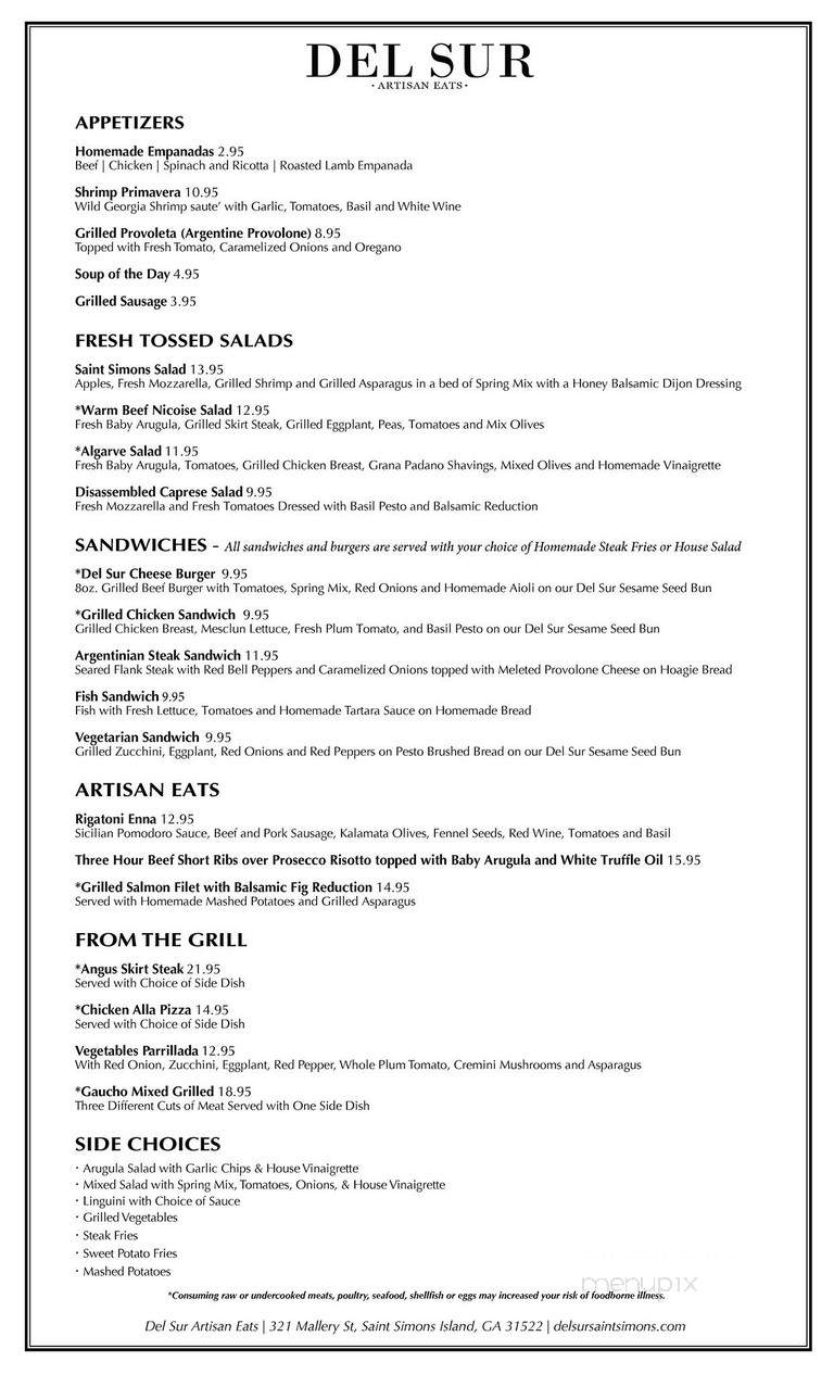 Del Sur Artisan Eats - Saint Simons Island, GA menu_pic