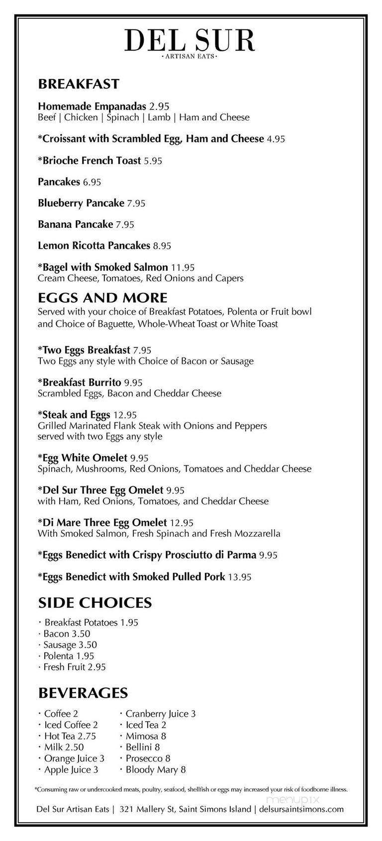Del Sur Artisan Eats - Saint Simons Island, GA menu_pic