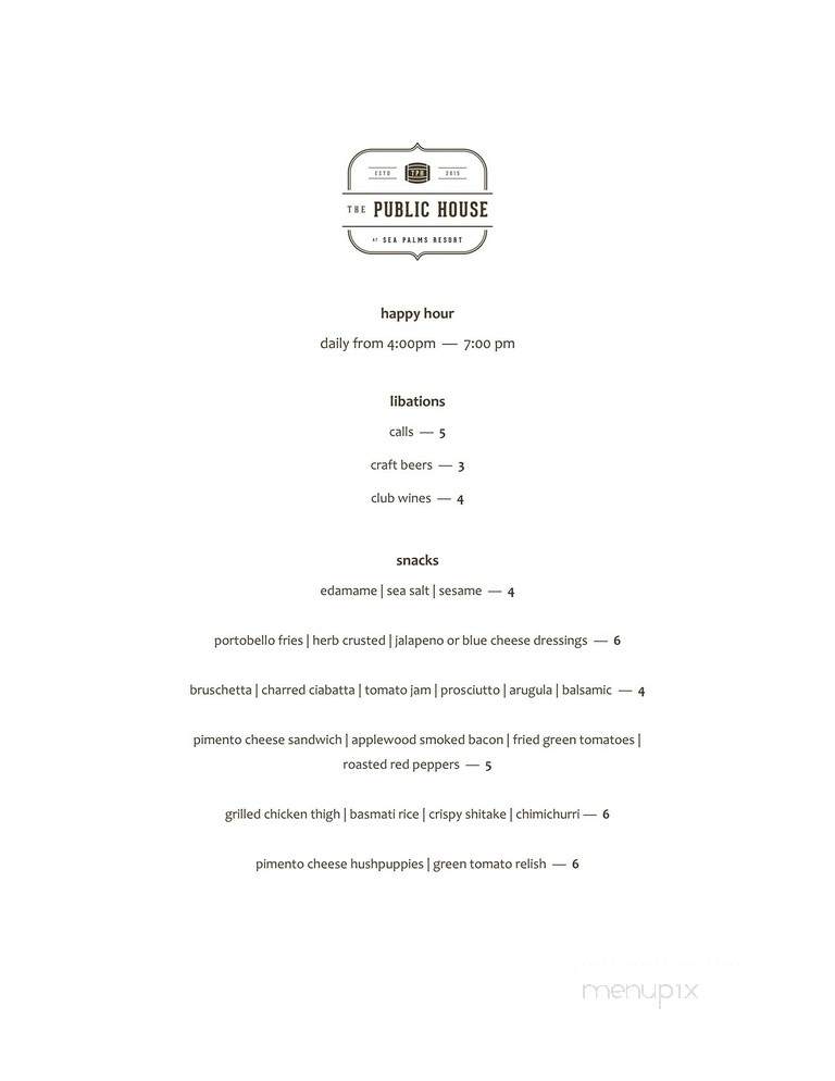 The Public House - Saint Simons Island, GA menu_pic