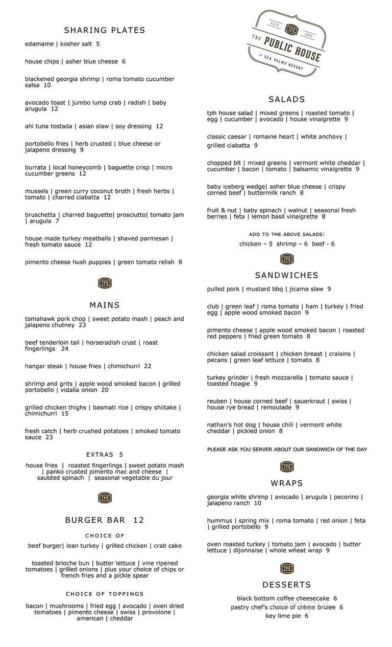 The Public House - Saint Simons Island, GA menu_pic