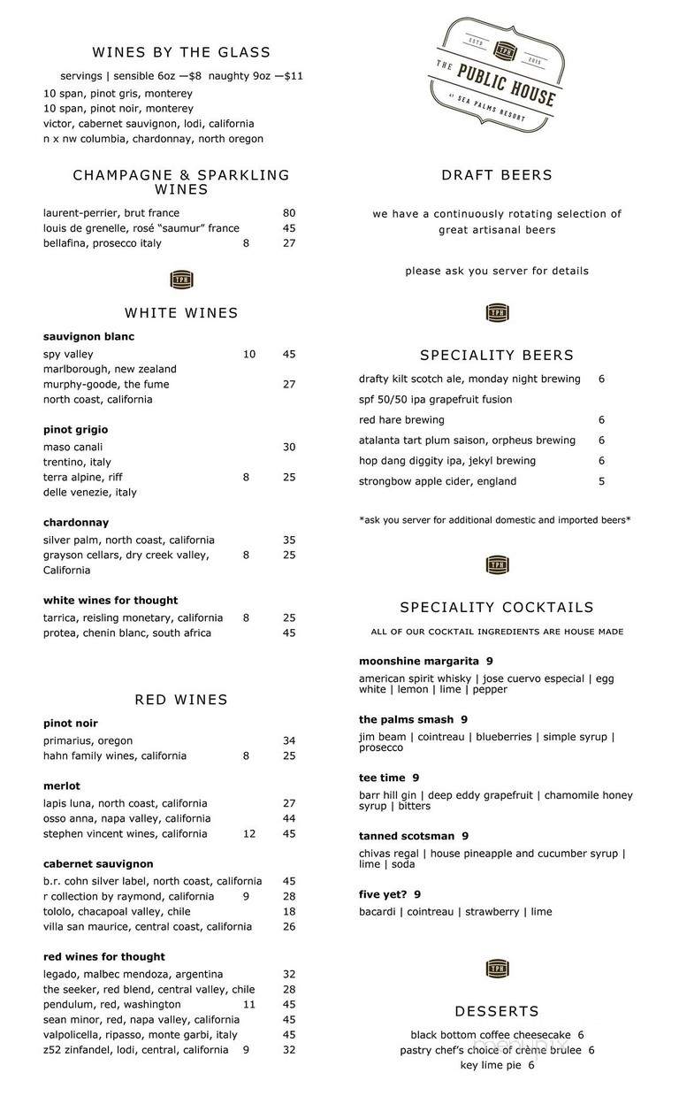 The Public House - Saint Simons Island, GA menu_pic