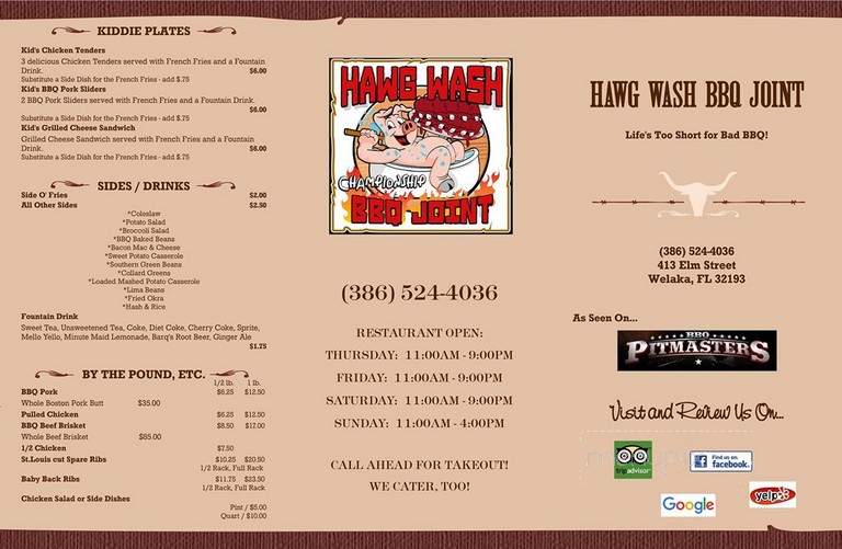 Hawg Wash BBQ - Welaka, FL menu_pic