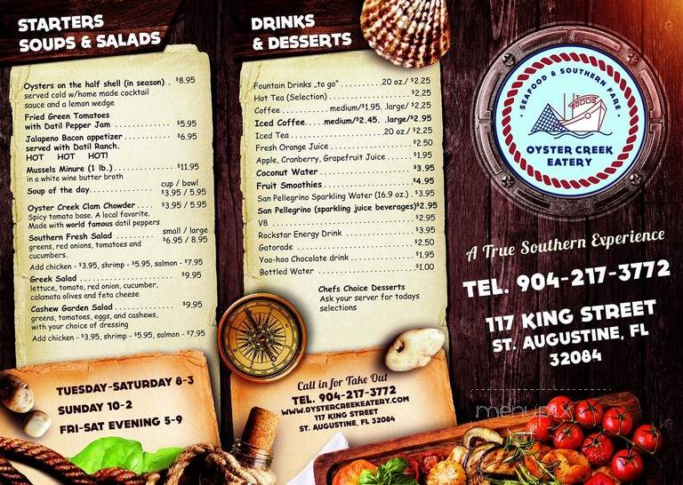 Oyster Creek Eatery - Saint Augustine, FL menu_pic