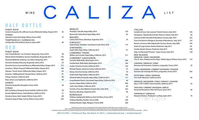 Caliza - Alys Beach, FL menu_pic