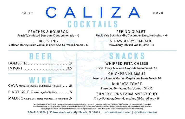 Caliza - Alys Beach, FL menu_pic